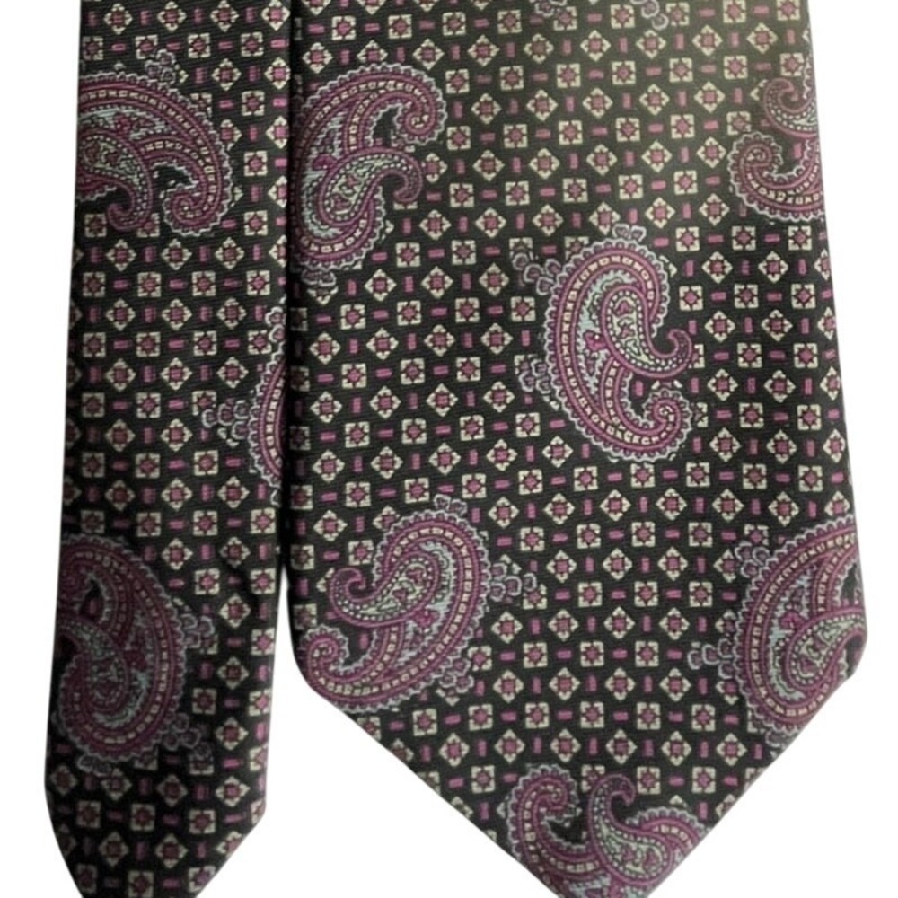 Barry of London Silk Paisley Tie Purple Gray Medallion Mens Necktie